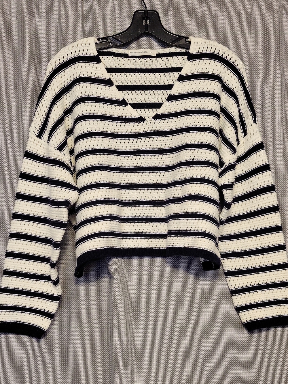moon & madison Black and White Striped V-Neck Sweater